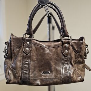 Vintage Authentic Frye Melissa Distressed Leather Satchel Handbag - Brown